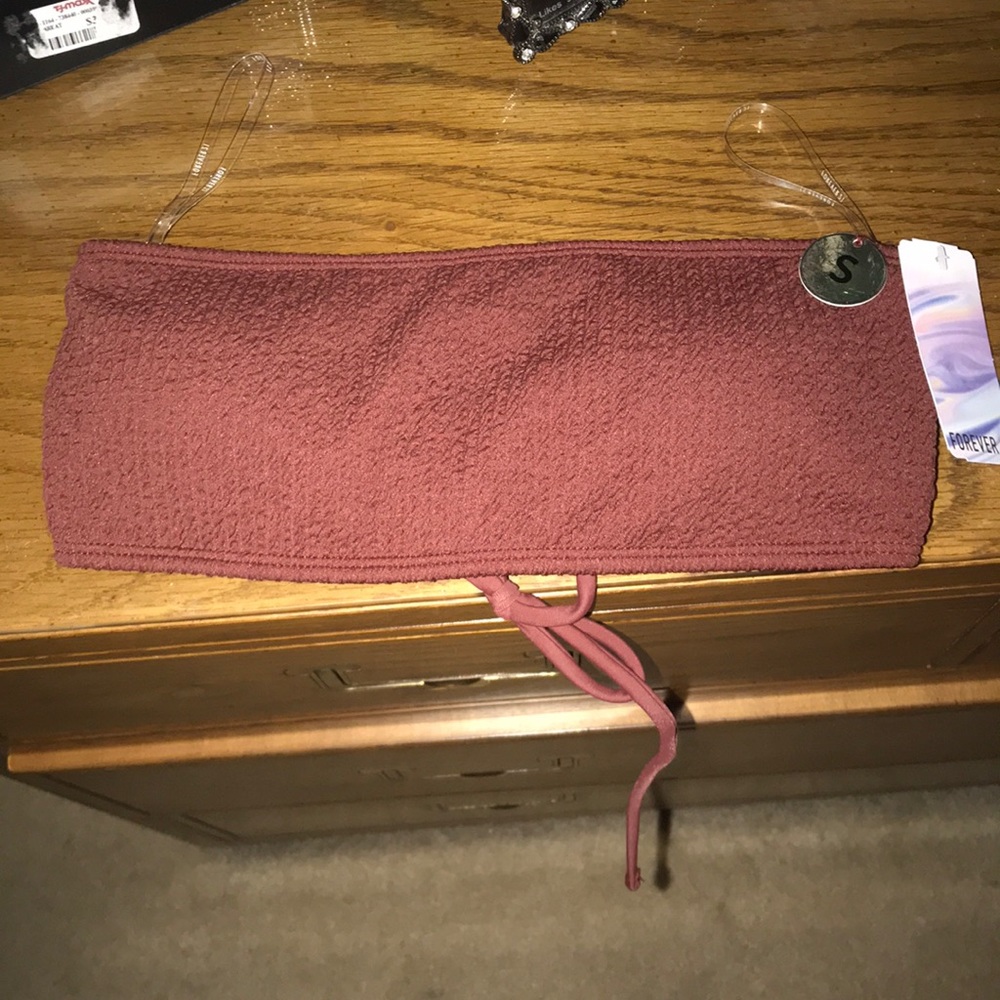 Bandeau burgundy bathing suit top - Picture 2 of 3